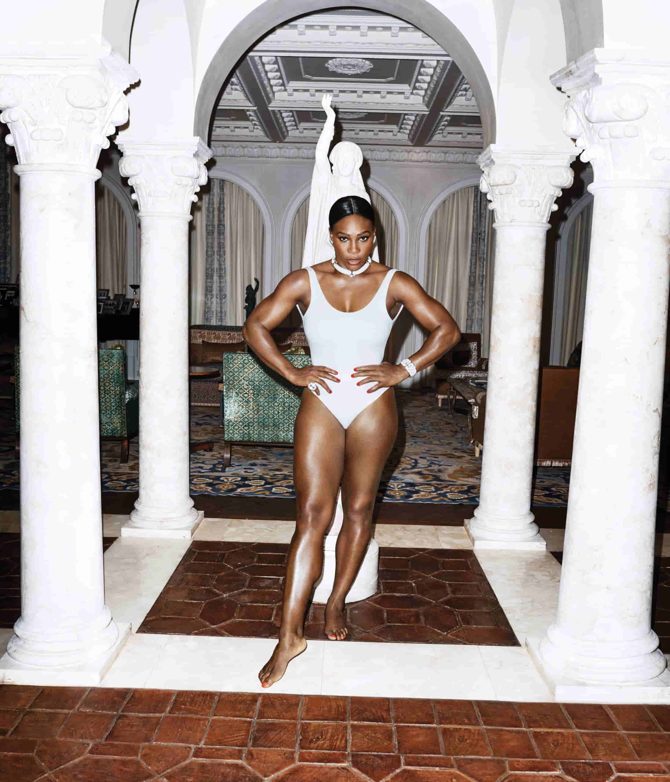 Serena Williams: A Vision of Athletic Elegance in a Striking White Swimsuit